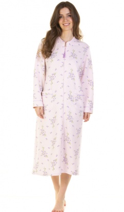 La Marquise Primrose in Bloom Cotton Rich Mock Quilt Long Sleeve Zip Through Housecoat